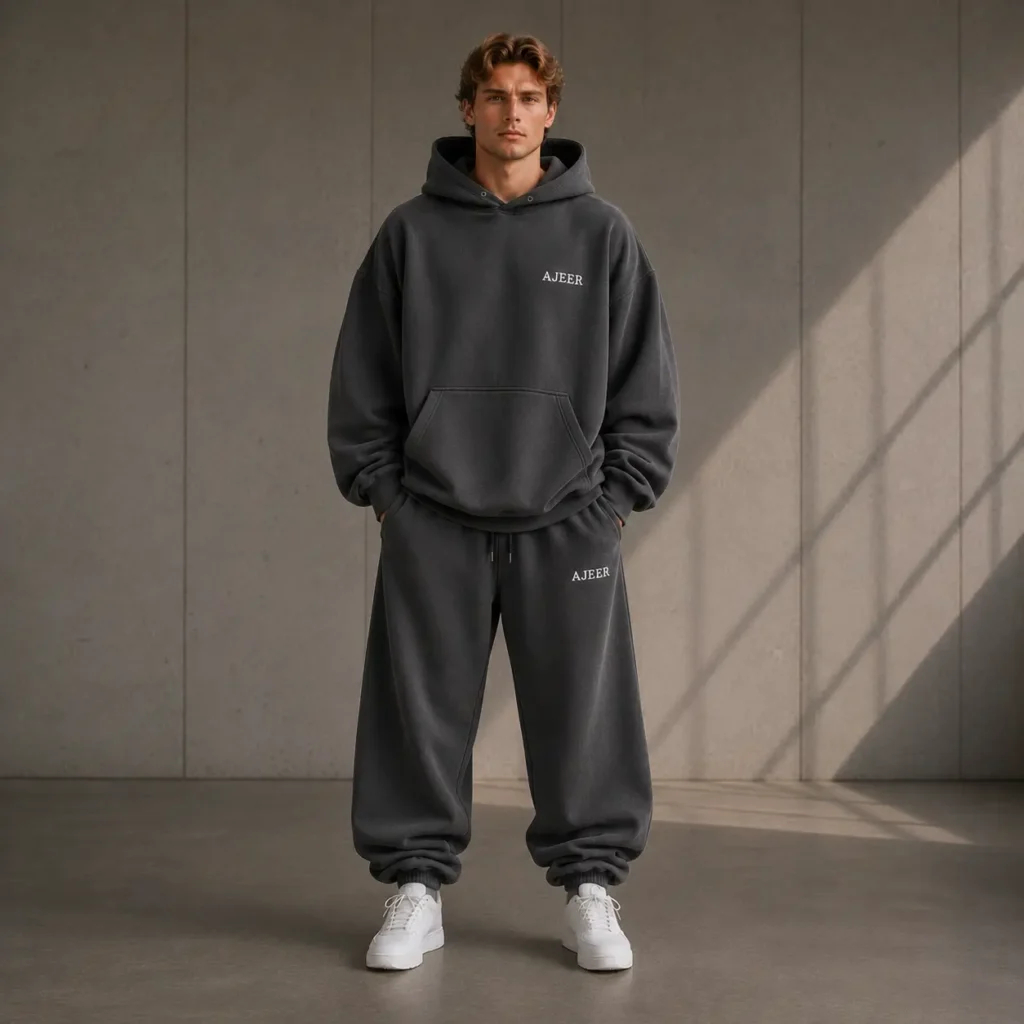 oversized fit grey color matching sweatsuit set with AJEER branding