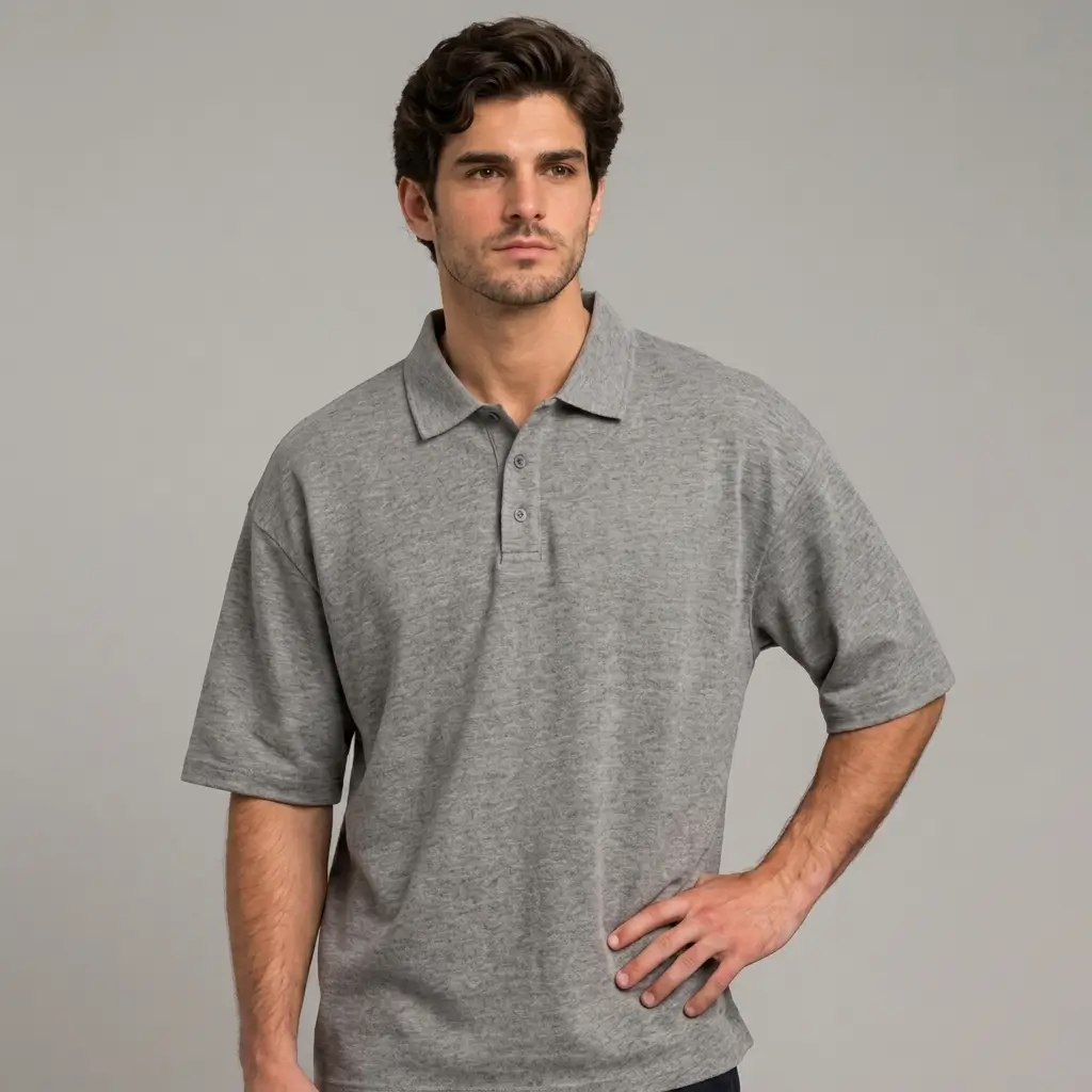 oversized plain polo shirt worn by model