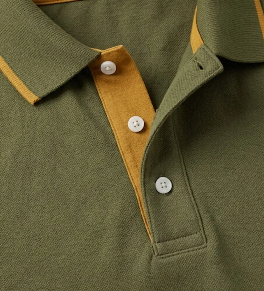 button placket in olive green and orange