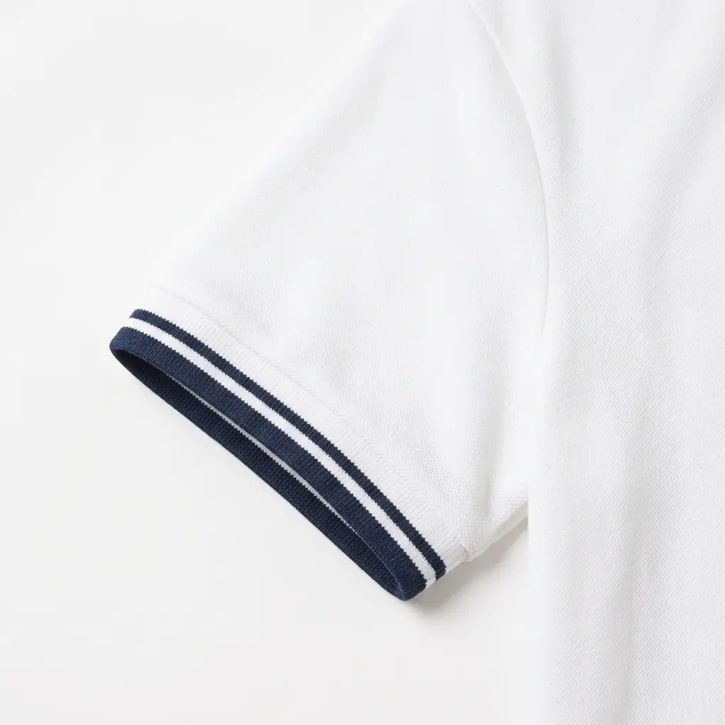 polo shirt sleeve style in white color with contrast blue color linning