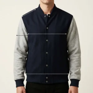 Varsity jacket showing custom fit and jacket length