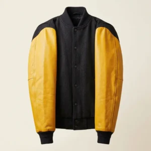 Varsity jacket with contrasting leather sleeves